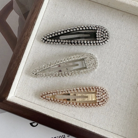 Full Rhinestone Alloy Hair Clips Waterdrop Geometric Snap BB Barrettes For Women Elegant Hair Styling Accessories