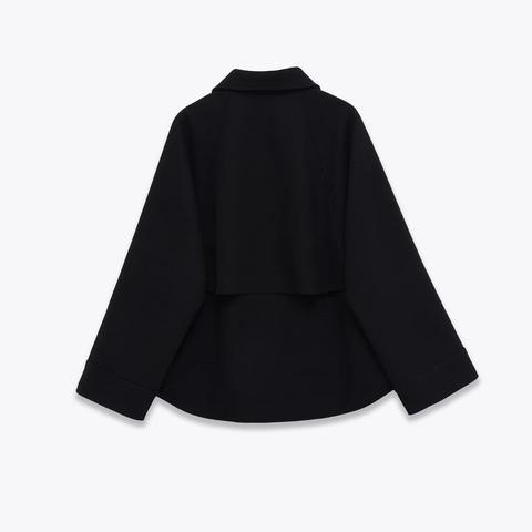 Women Wool Blend Zipper Jacket Lapel Collar Long Sleeve Solid Black Casual Short Coat Minimalist Outerwear