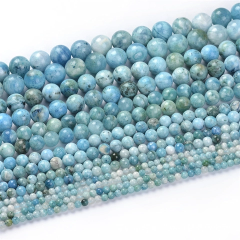 Natural Stone Hemimorphite Round Loose Beads Blue Polished Gemstone Strand For DIY Jewelry Making Bracelet Necklace Findings
