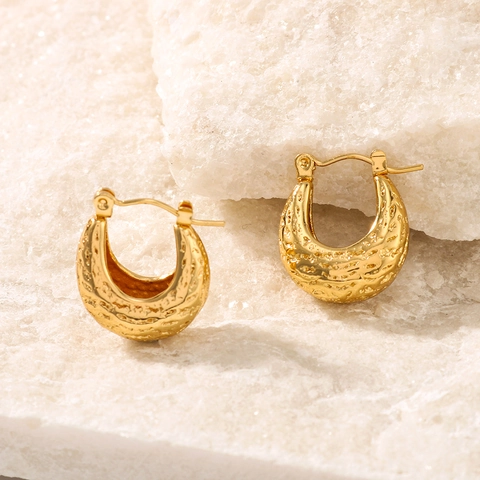 Orecchini A Cerchio A Forma Di U Martellati Acciaio Inossidabile Placcato Oro 18K Cavi Geometrici Minimalisti Per Donna