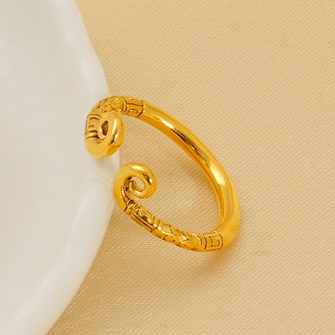 Mythical Golden Hoop Open Ring 18K Gold Plated Titanium Steel Adjustable Vintage Carved Cloud Pattern For Men Women