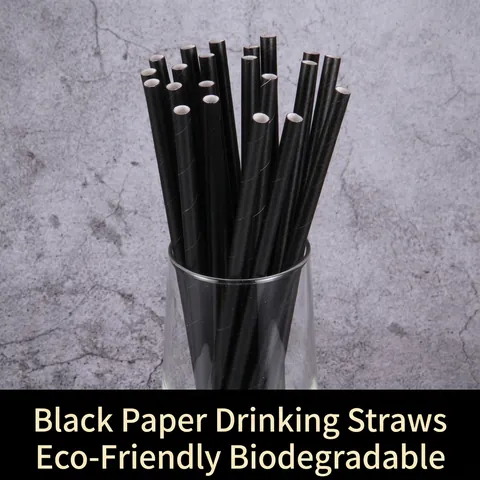 Disposable Paper Straws Black Eco Friendly Biodegradable Compostable Individually Wrapped Drinking Accessory For Party