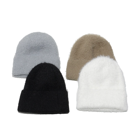 Gorro De Punto De Piel De Visón Sintética Cálido De Invierno Grueso Color Sólido Con Dobladillo Cortavientos Unisex Adulto