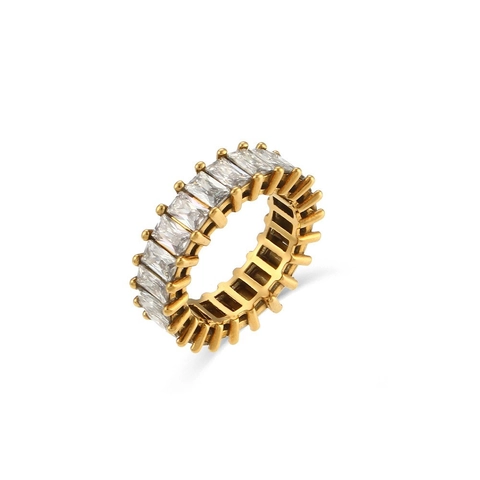 Rectangular Zirconia Eternity Ring Stainless Steel 18K Gold Plated Full Inlaid Fashion Jewelry For Women