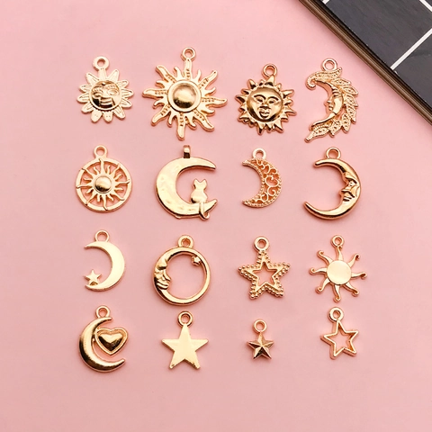 Ciondoli Celesti in Lega di Zinco Fai-da-te Sole Luna Stella Gatto Oro per Creazione di Gioielli Orecchini Bracciali Collane