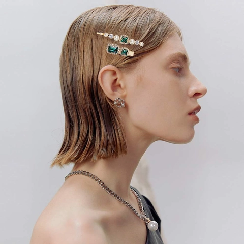 Fermagli per capelli vintage con strass e perle artificiali eleganti mollette in lega per donne accessorio di moda