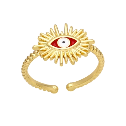 Evil Eye Ring Sonnenstrahl Kupfer Vergoldet Emaille Verstellbar Offenes Band Gedrehtes Seil Boho Schmuck Für Damen