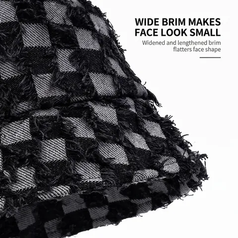 Chapeau Bob En Jean À Damier Bords Effilochés Style Streetwear Pliable Protection Solaire Pour Femmes Et Hommes
