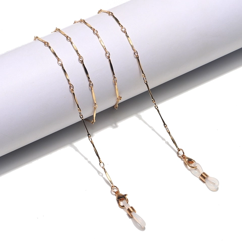 Gold Metal Twisted Bar Glasses Chain Anti-Slip Sunglasses Strap Lanyard With Silicone Loops And Lobster Clasp