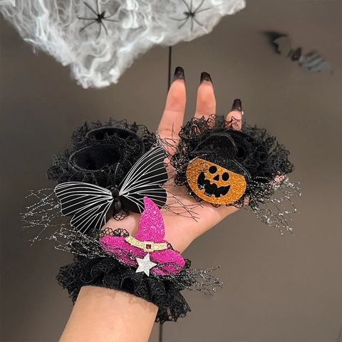 Bracciale Slap Halloween Pizzo Polsino Zucca Cappello Da Strega Farfalla Glitter Festa Costume Fascia Decorativa