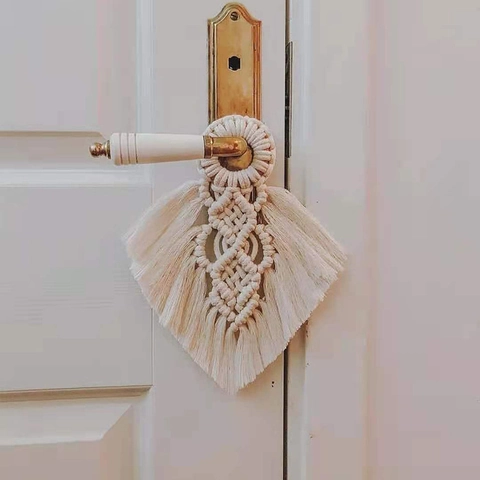 Handmade Macrame Wall Hanging Woven Cotton Rope Leaf Feather Shape Evil Eye Boho Nordic Style Home Decor Ornament