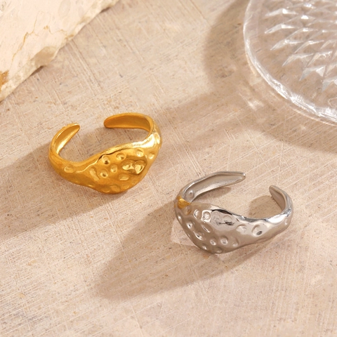 Anillo Textura Martillada Acero Inoxidable Chapado En Oro 18K Ajustable Abierto Joyería Geométrica Hip Hop Moda Mujeres