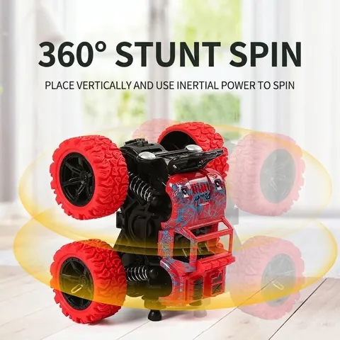 Friction Powered 4WD Monster Truck Off-Road Toy Car 360 Degree Rotation Shock Absorption Plastic Stunt Vehicle For Kids Boys