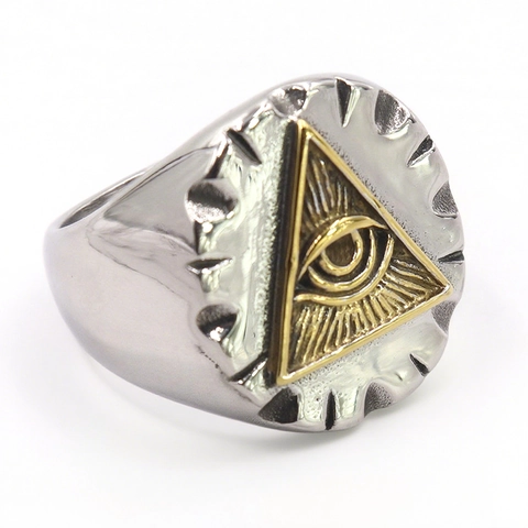 Anillo De Sello Ojo De La Providencia Vintage Acero Inoxidable Retro Ojo De Dios Dos Tonos Punk Joyeria Para Hombre