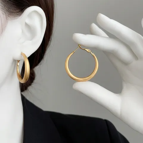 Orecchini A Cerchio Oro Opaco Con Perno In Argento Sterling 925 Metallo Spazzolato Spesso Tondo Gioielli Minimalisti Donna