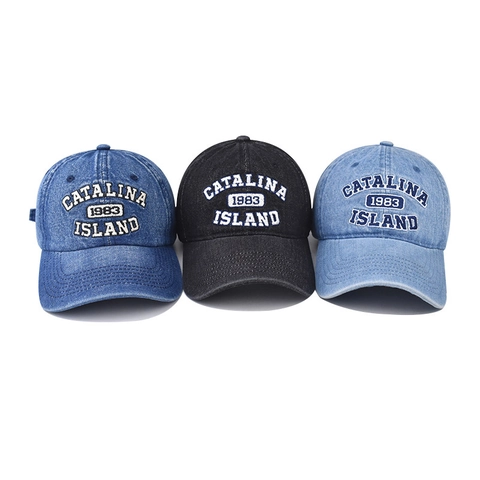 Casquette De Baseball En Denim Lavé Vintage Broderie Rétro Catalina 1983 Island Chapeau Extérieur Ajustable Unisexe