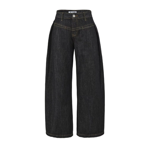 Women High Waisted Wide Leg Jeans Cotton Denim Pants Contrast Stitching Retro Casual Straight Loose Fit Trousers