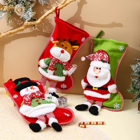 Calze Di Natale Grande Sacchetto Regalo 3D Cartone Animato Babbo Natale Pupazzo Di Neve Renna Decorazione Sospesa Tessuto
