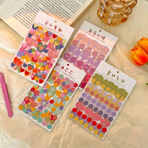Simpatici Adesivi In PET Estetici Cuore Colorato Fiore Punto Impermeabile DIY Scrapbooking Diario Agenda Cancelleria