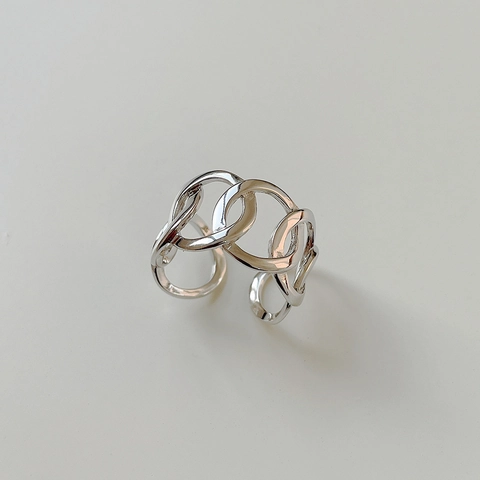 Anello Regolabile Aperto In Argento Sterling 925 Cerchio Intrecciato Geometrico Lucido Minimalista Per Donna