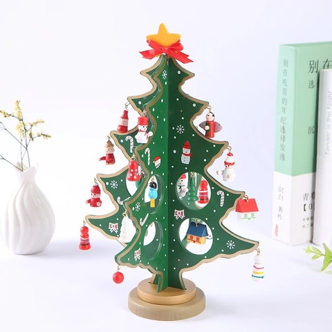 Ornement Arbre De Noël En Bois DIY Décoration De Bureau Avec Mini Pendentifs Peints Pour Table De Fête