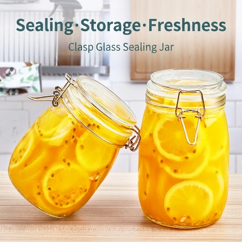 Tarro De Cristal Hermético Con Hebilla De Acero Inoxidable Y Junta De Silicona Para Organización De Cocina
