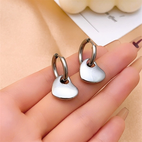 Roestvrijstalen Hart Hanger Hoop Oorbellen 16K Verguld Gepolijst Geometrisch Minimalistisch Mode Sieraden Voor Dames