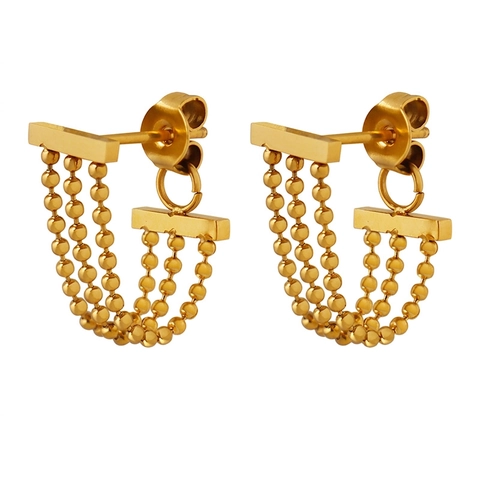 Multi Strand Bead Chain Tassel Stud Earrings Gold Plated Titanium Steel Geometric U-Shape Minimalist Fashion Jewelry