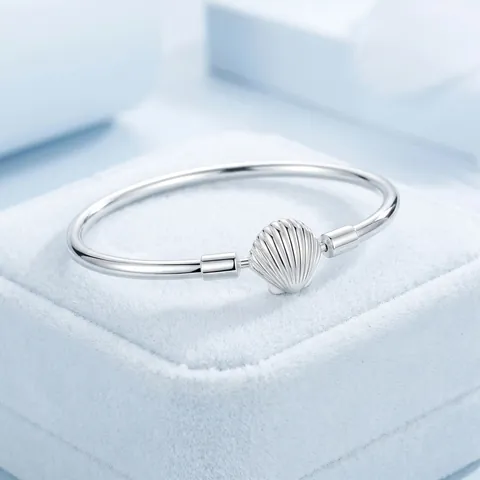 Brazalete de Base de Concha de Plata de Ley S925 Minimalista para Mujer Joyería Galvanizada de Estilo Marino Elegante