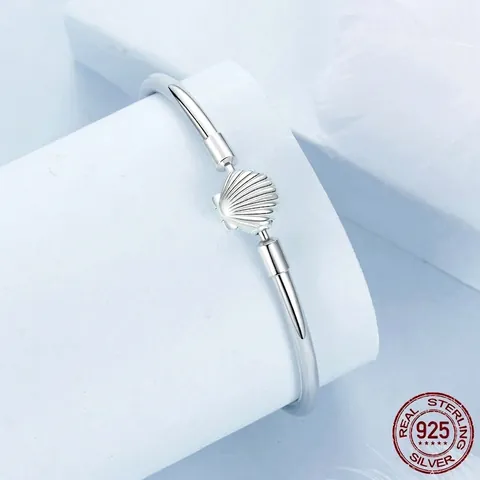 Minimalistischer S925 Sterlingsilber Muschel Basis Armreif Damen Eleganter Marine Stil Galvanisierter Schmuck Geschenk