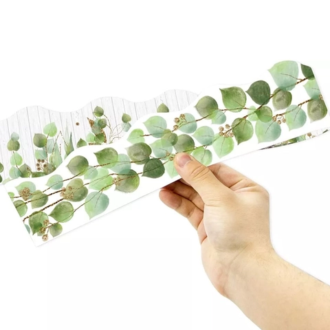 Eucalyptus Leaf Bulletin Board Border Stickers Scalloped Classroom Wall Decor Adhesive Paper Trim For Blackboard Education