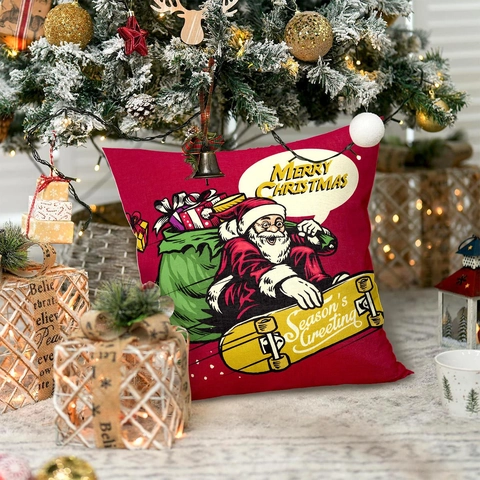 Housse De Coussin De Noël Polyester Père Noël Avion Dessin Animé Décorative Taie D Oreiller Pour Salon Maison
