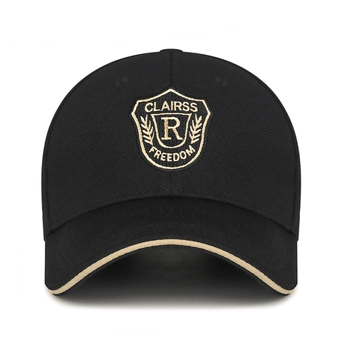 Vintage Adjustable Hard Top Polyester Baseball Cap With Shield R Letter Embroidery Casual Sun Protection Hat For Men Women