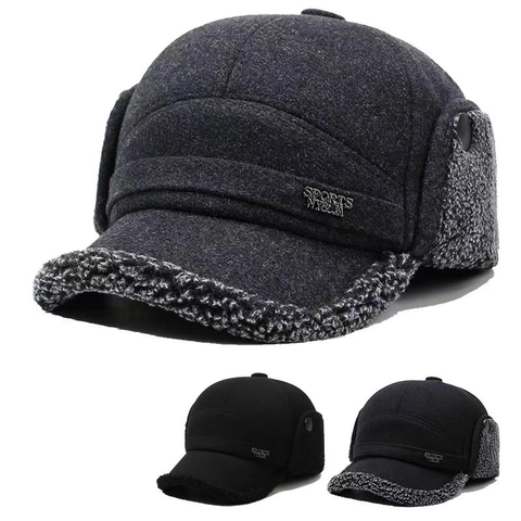 Gorra De Béisbol De Invierno Con Orejeras Hombre Térmica Espesada Lana Forro Polar Cortavientos Cálida Gorro