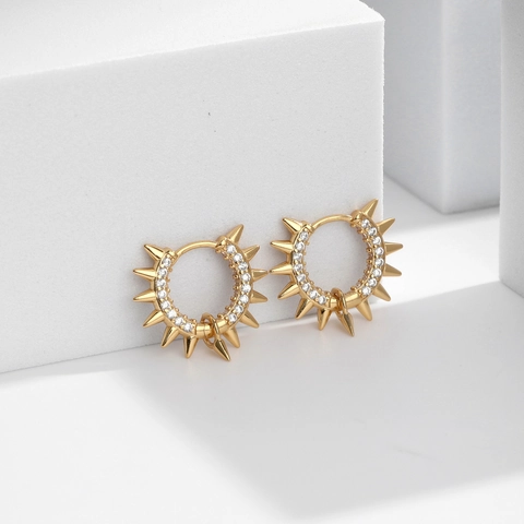 Punk Spike Rivet Huggie Hoop Earrings 925 Sterling Silver With White Zircon Trendy Luxury Jewelry For Women