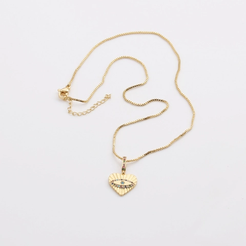 Collier Pendentif Cœur Mauvais Œil Cuivre Plaqué Or Zircon Coloré Nazar Œil Chaîne De Boîte Bijoux Minimalistes