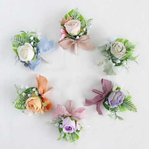Künstliche Rose Ansteckblume Satinnblume Mit Schleife Blatt Für Hochzeit Party Bräutigam Trauzeugen Corsage Formeller Anzug Zubehör