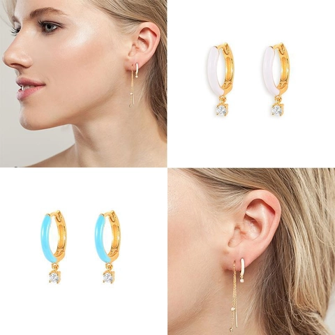 Orecchini a Cerchio in Rame e Smalto Con Strass Perno in Argento Sterling 925 Orecchini Pendenti Geometrici Tondi per Donna Gioielli
