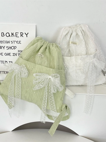 Sac À Dos À Cordon Avec Nœud En Dentelle Grande Capacité Sac D'école Pour Femmes Style Japonais Dulce