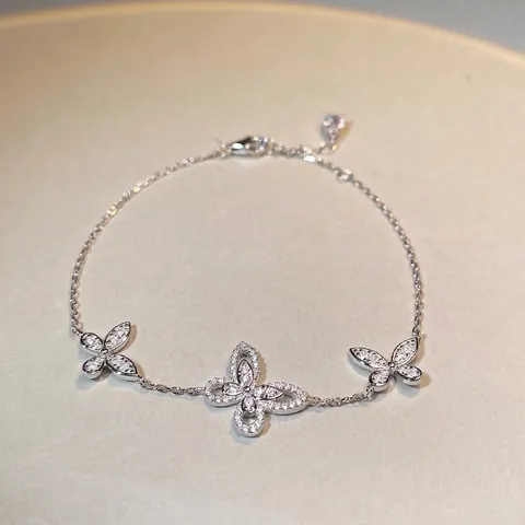 Pulsera De Mariposa Plata De Ley 925 Circonita Brillante Cadena Ajustable Joyería Para Mujer