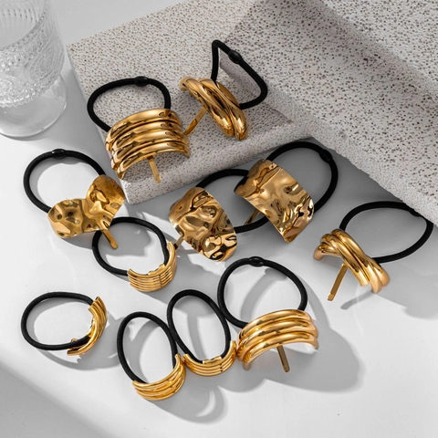 Stainless Steel Hair Ties Gold Metal Geometric Ponytail Holder High Elastic Hair Band Minimalist INS Style Women