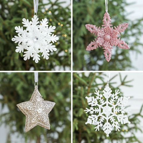 Fiocco Di Neve Stella Natale Ornamenti Appesi Glitter PVC Plastica Decorazione Albero Di Natale Festa Festiva Decorazione Invernale