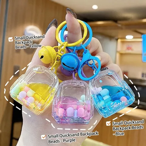 Cartoon Liquid Quicksand Keychain Acrylic Transparent Backpack Ice Cream Bear Pendant Bag Charm Accessories Gift