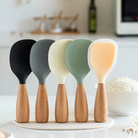 Cucchiaio Da Riso In Silicone Verticale Antiaderente Resistente Al Calore Paletta Da Riso Con Manico In Legno O Acciaio Inossidabile