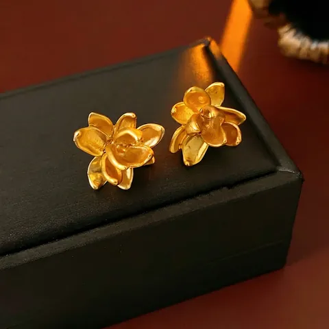 Retro Lotus Blume Stecker Ohrringe Für Damen Kupferlegierung Mit 925 Sterling Silber Ohrstecker Matt Gold Elegant