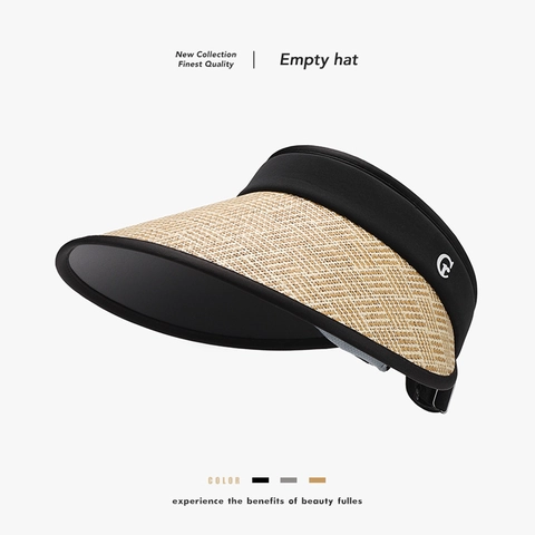 Damen Sonnenvisier Stroh Große Krempe UV Schutz Verstellbar Sommer Strand Outdoor Leere Krone Modisch