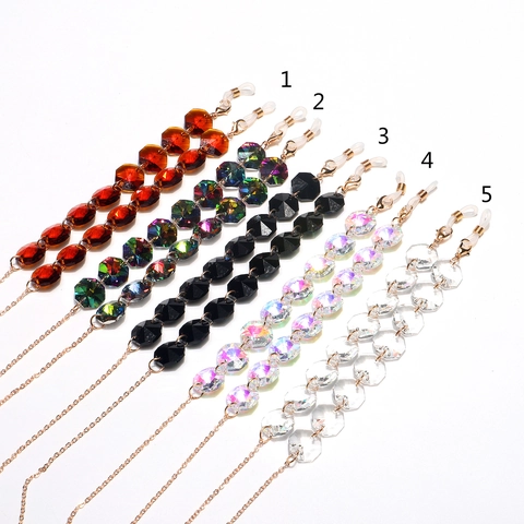 Glasses Chain Metal Faceted Octagonal Crystal Beads Anti-Slip Eyeglass Strap For Sunglasses Fashion Decorative Holder