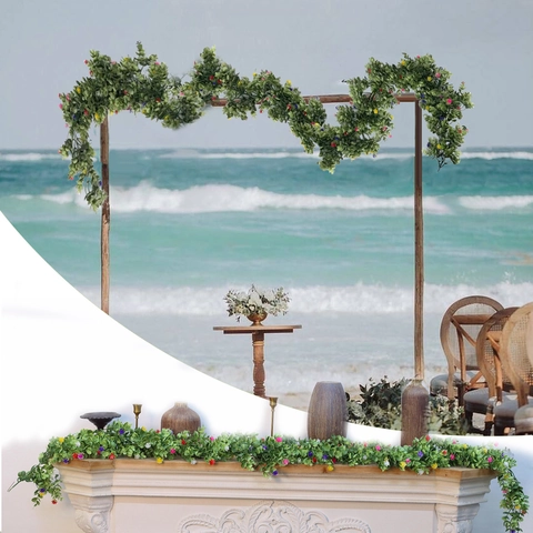 Artificial Eucalyptus Garland PVC Green Leaves With Multi Color Small Flowers Hanging Decoration For Wedding Party Home Christmas