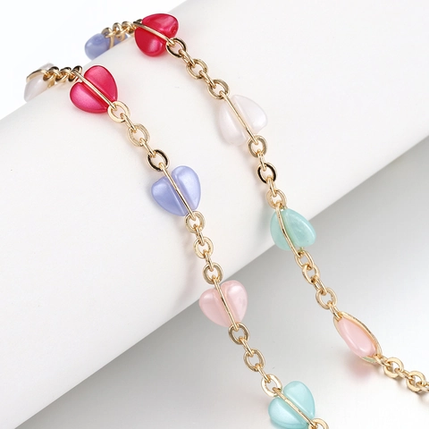 Cadena De Eslabones De Cobre Cuentas De Acrílico Coloridas En Forma De Corazón Accesorios Para Hacer Collares Pulseras DIY