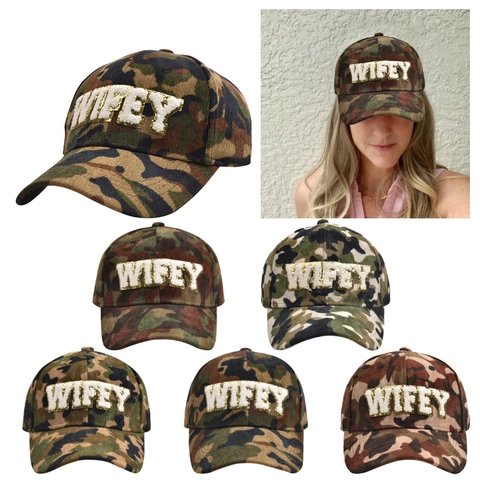 Wifey Buchstaben Patch Camouflage Corduroy Baseballkappe Chenille Stickerei Gold Pailletten Verstellbar Sonnenhut Damen